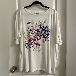 Chico’s Boat Neck Button Short Sleeve Top Size 4 Pullover Color White